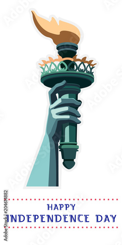 Statue of Liberty.Hand torch.USA.New York sculpture.National Symbol of America.Illustration,white background.Use presentation of corporate reporting,marketing,logo,flat banner,postcard,cartoon,vector