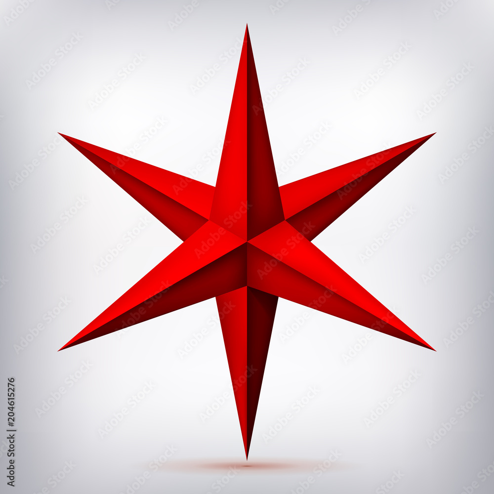 Obraz premium Volume six-pointed red star, 3d object, geometry crystal shape, mesh version, abstract vector 