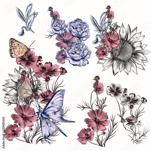 Collection of vector flowers for design