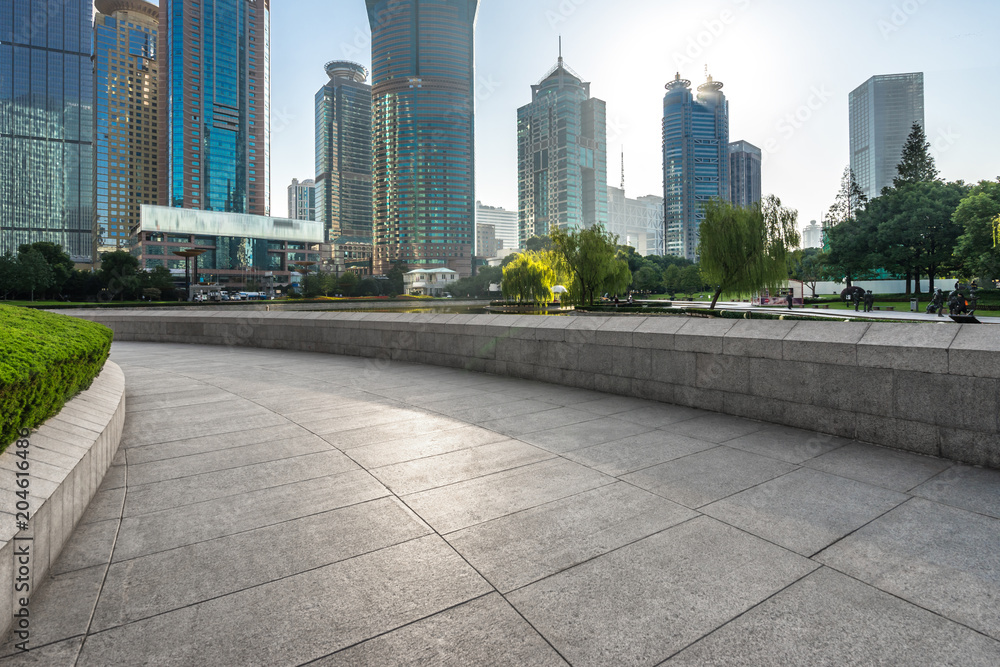 empty floor with cityscape