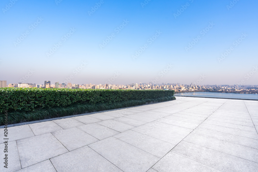 empty floor with cityscape