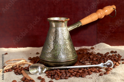 coffee beans, cinnamon and coffee maker