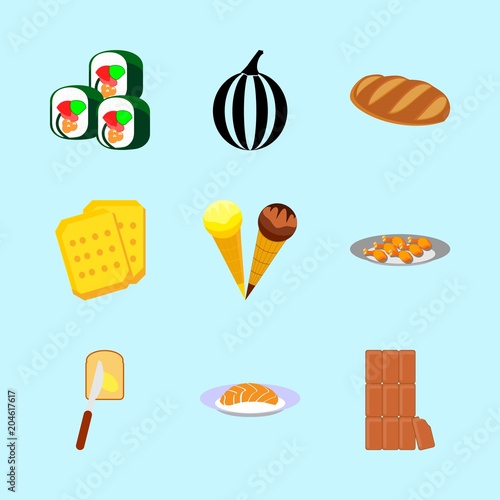icons about Food with dinner, chocolate, knife, sugar and cocoa