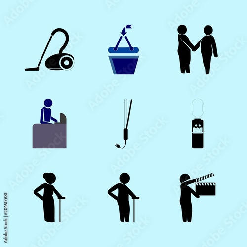 icons about Human with business, retirement, hair dryer, sale and figure