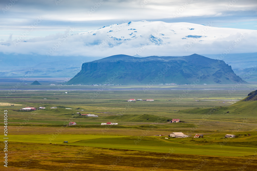Icelandic landscapes with snowy mountains