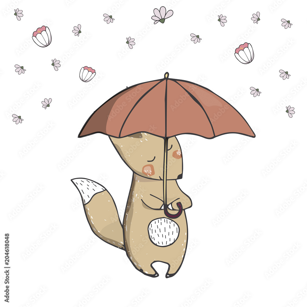The Fox and the umbrella clip art bun forest animal face smile 