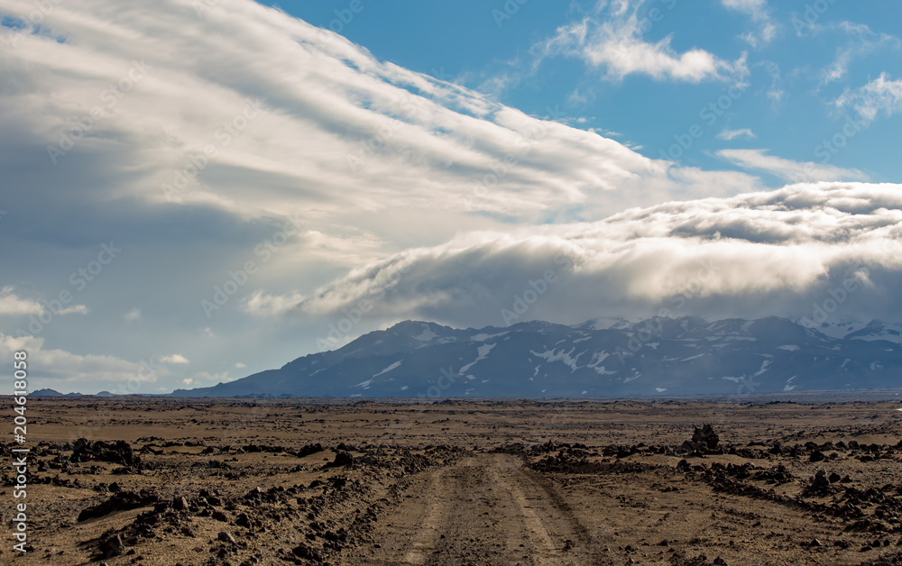 Rural Road near Herdubreid mountain, Highlands, Iceland