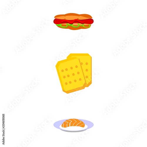 icons about Food with fries, cuisine, seafood, sushi roll and bake