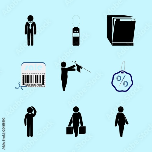 icons about Human with standing, dishes, wife, briefcase and buyer