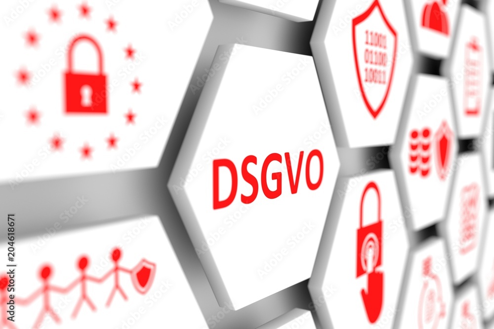 DSGVO concept cell blurred background 3d illustration