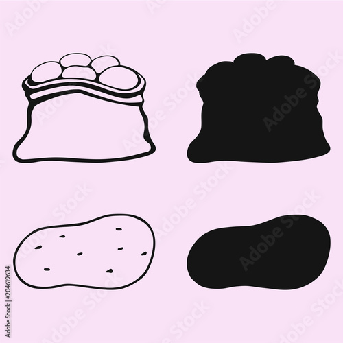 potatoes, burlap bag vector silhouette isolated 