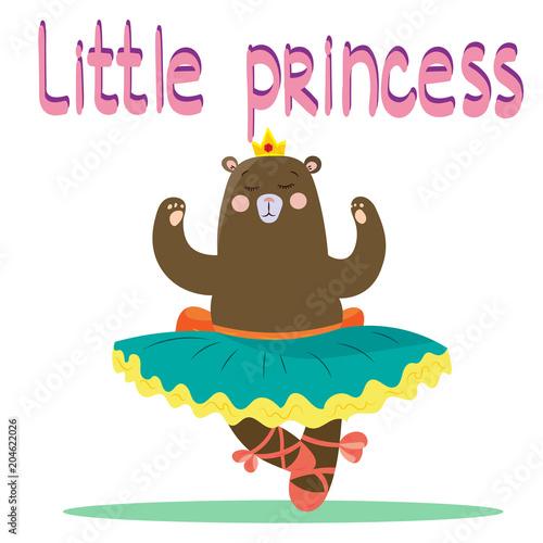 Little bear in a ballet tutu on stage.