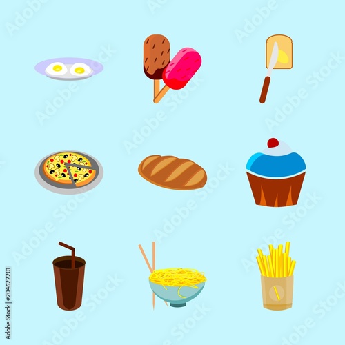 icons about Food with junk, diet, lunch, coffee and cocoa drink