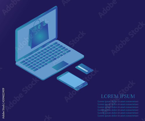 laptop, shopping, 3D Isometric 4 ice