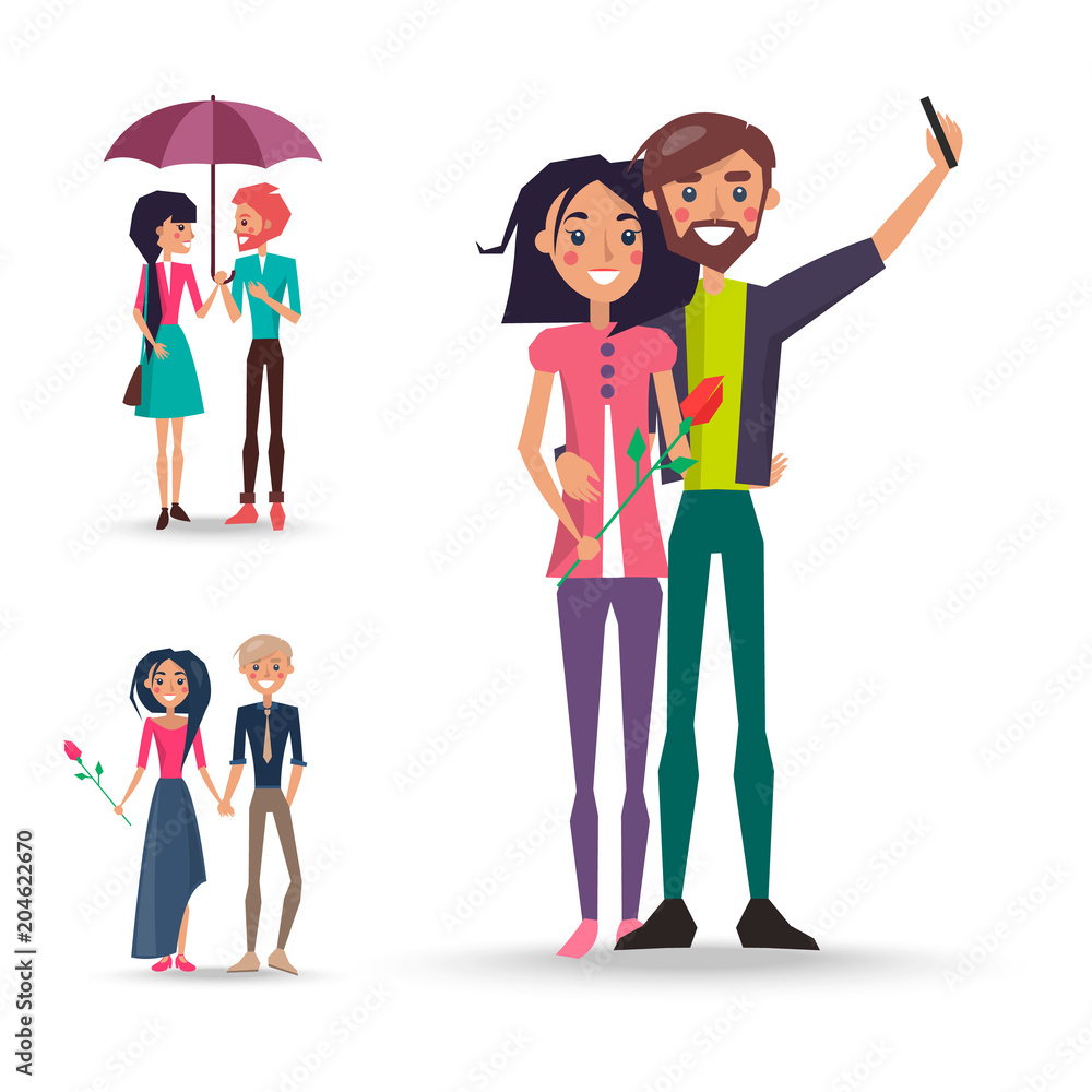 Fototapeta premium Set of Three Couples in Love on White Background