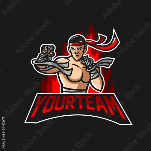 muaythai fighter kickboxer esport gaming mascot logo template