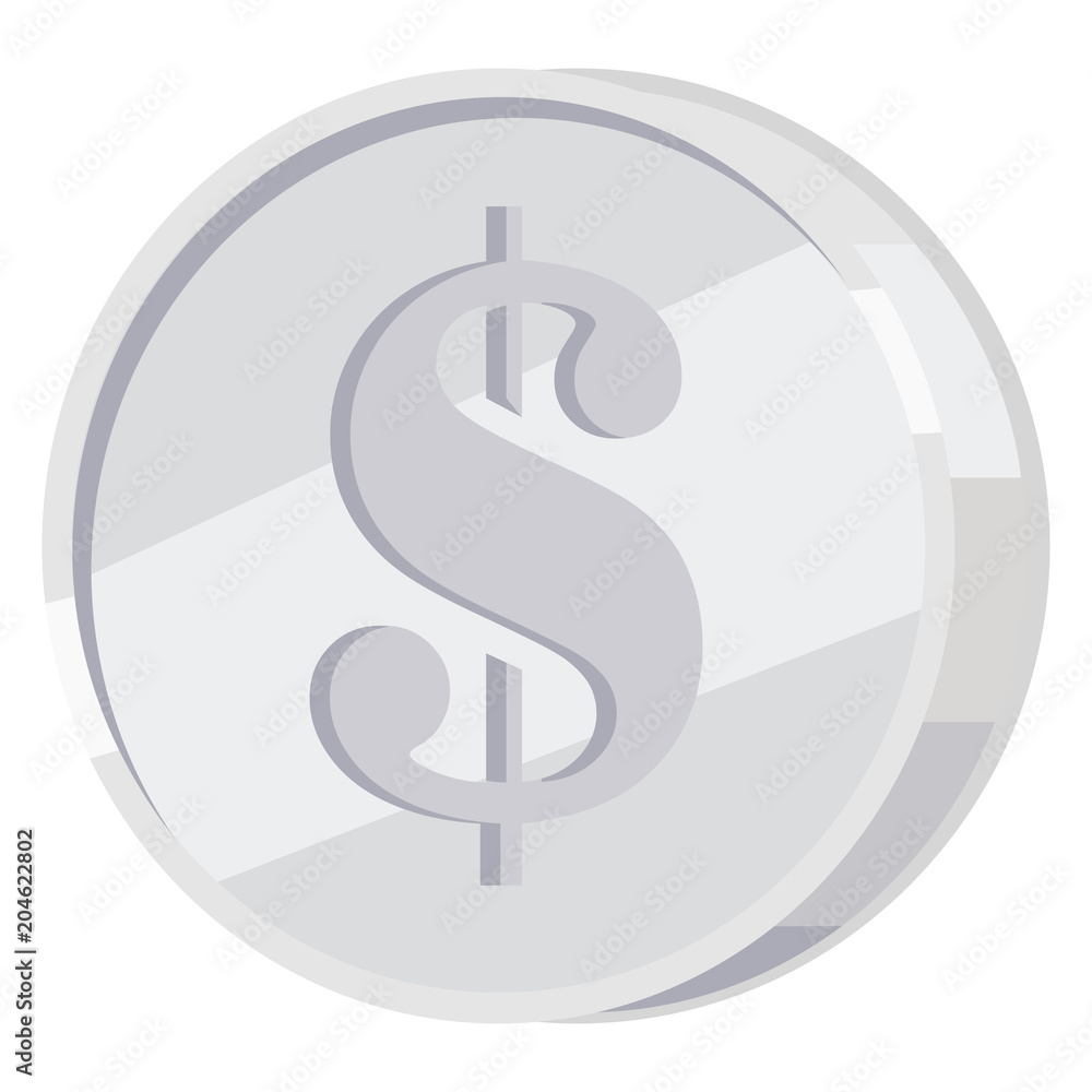 Silver Coin with Dollar Sign Flat Vector Icon Silver Coin with Dollar Sign Flat Vector Icon