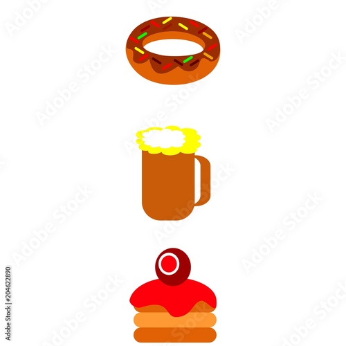icons about Food with pastry, cream, beer glass, springles and beer