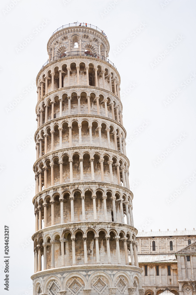 The Leaning Tower of Pisa, freestanding bell tower in Pisa, Italy.