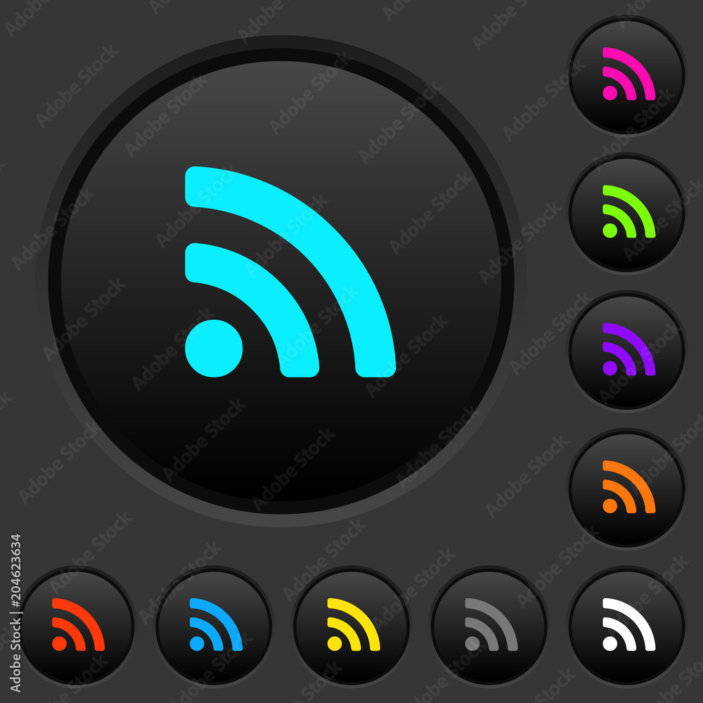 Radio signal dark push buttons with color icons Radio signal dark push buttons with color icons