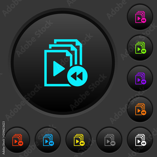 Playlist fast backward dark push buttons with color icons
