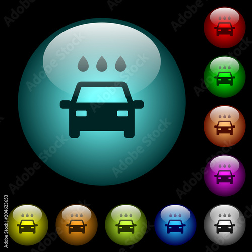 Car wash icons in color illuminated glass buttons