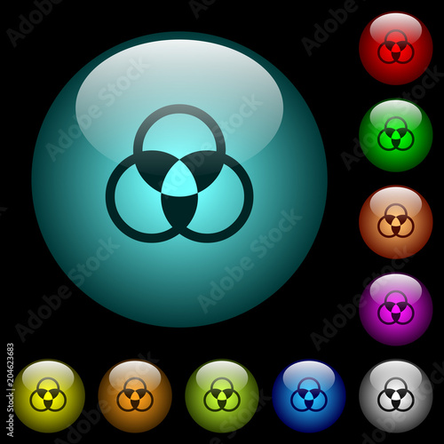 Color mixing icons in color illuminated glass buttons