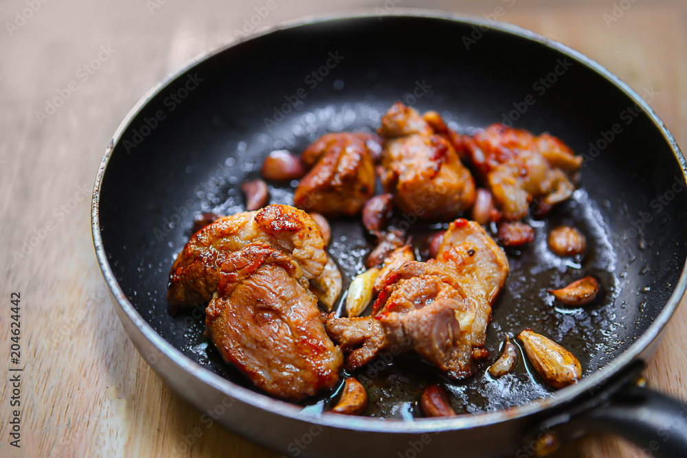pork Meat, Asian Food, pork Nugget, Cooked, Cooking pan pork Meat, Asian Food, pork Nugget, Cooked, Cooking pan