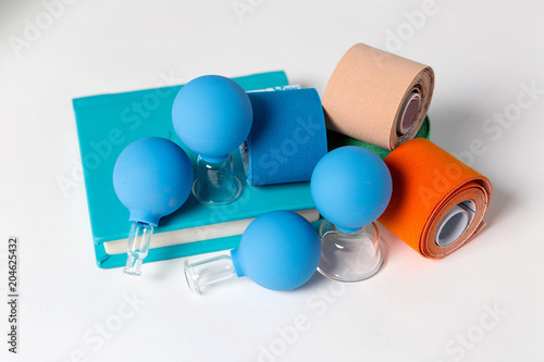 colored kinesio tapes with medical banks photo