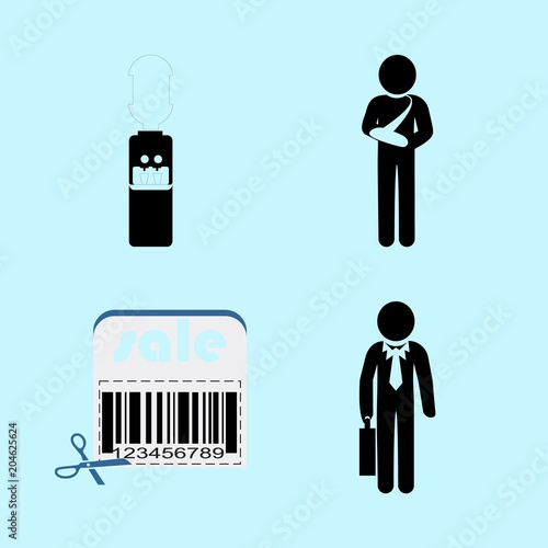 icons about Human with suit, broken arm, bone, sale and surgery