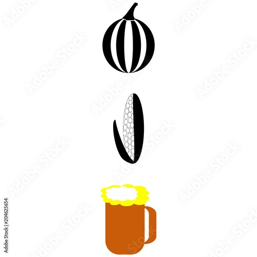 icons about Food with watermelon, dredge corn, beer, drink and kvass