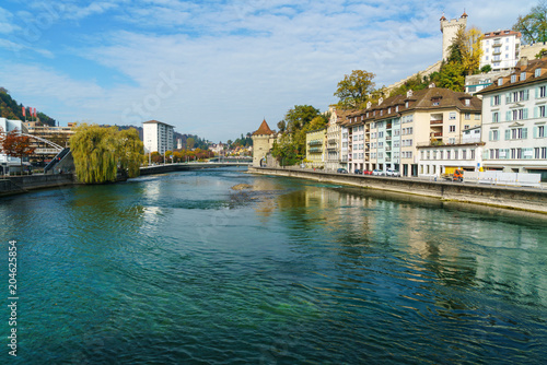 Tower (Nolliturm) near Reuss river part of(Museggmauer, Lucerne, Switzerland