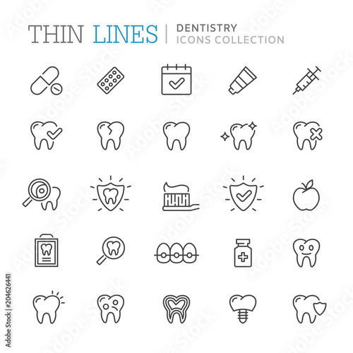 Collection of dentistry thin line icons. Vector eps 8