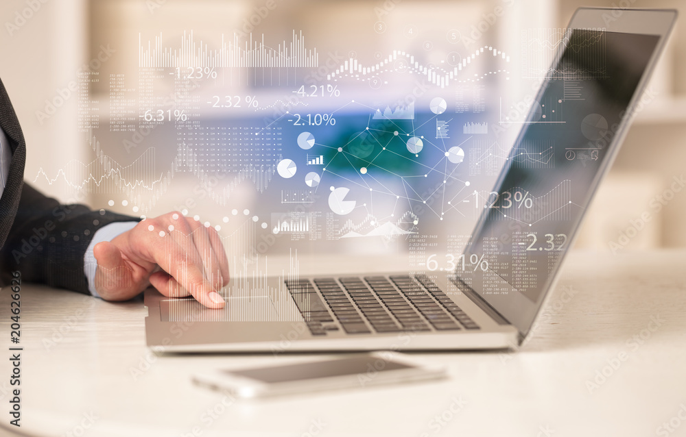 Business woman in homey environment using laptop with financial report concept
Business woman in homey environment using laptop with financial report concept