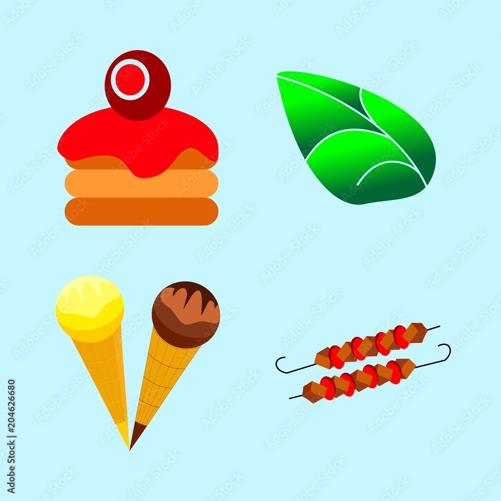 icons about Food with cartoon, chocolate, bake, ice cream and kebab