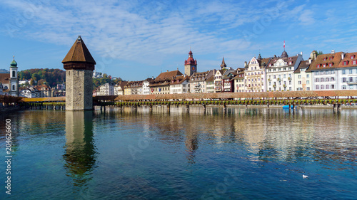 Chapel wooden bridge (XIV c.) and water tower, Lucerne, Switzerland