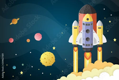 Obraz kreskówka statek kosmiczny na Księżycu w kosmosie
