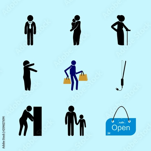 icons about Human with stick, pacifism, lifetime, free and lactation