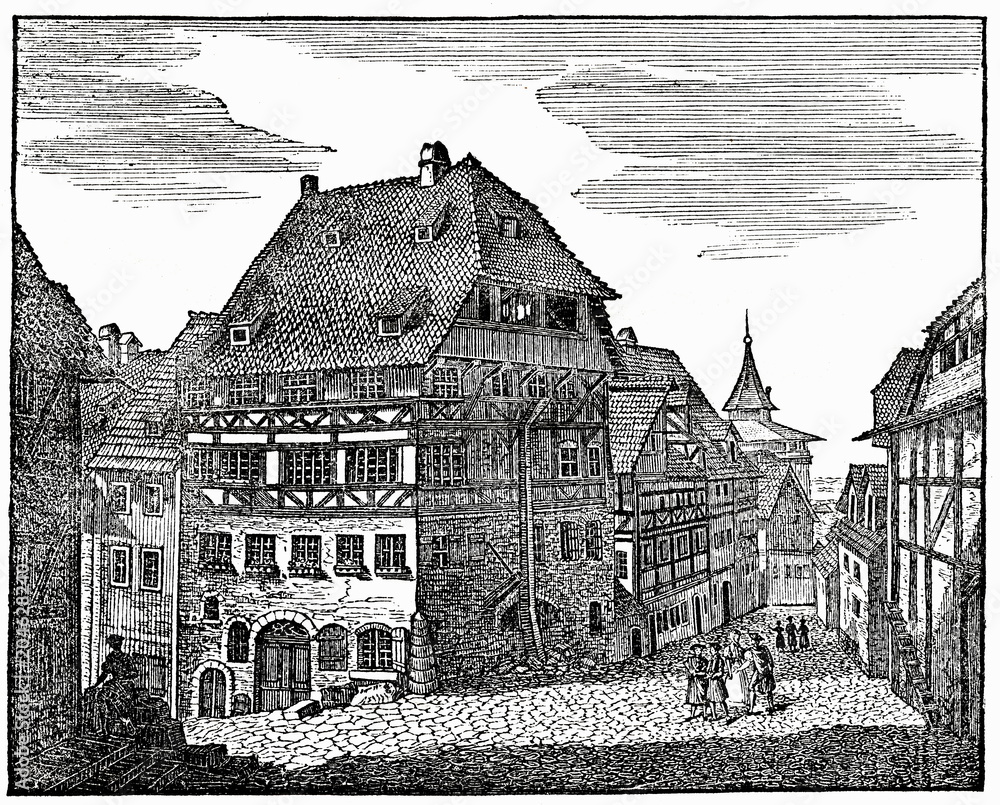 Albrecht Dürer's House, Nuremberg, Germany (from Das Heller-Magazin, November 13, 1834)