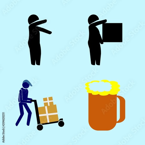 icons about Human with bearing, parcel, bar, passion and business