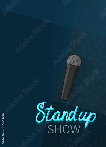 Stand up show poster template. Line art style illustration for open microphone standup comedy.