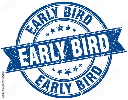 early bird round grunge ribbon stamp