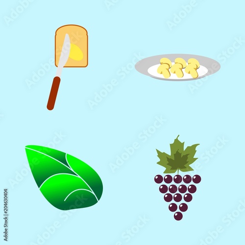 icons about Food with knife, bunch, fatty bread, tasty and agaric