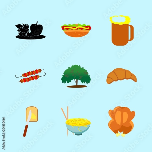 icons about Food with menu, organic, kebab, kruassan and chiken