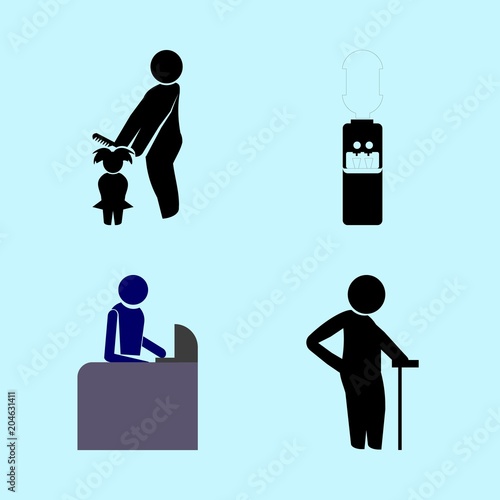 icons about Human with child, isolated, grandpa, retirement and dispencer