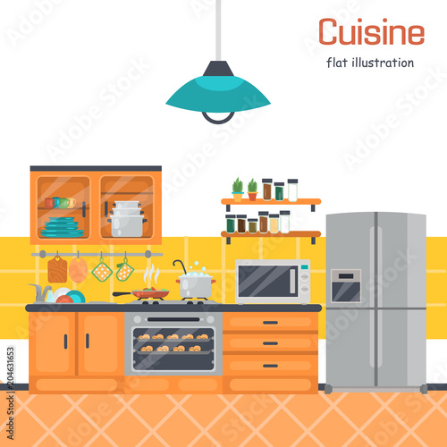 Kitchen interier color flat illustration photo