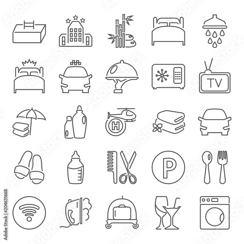 Hotel service line icons set for web and mobile design