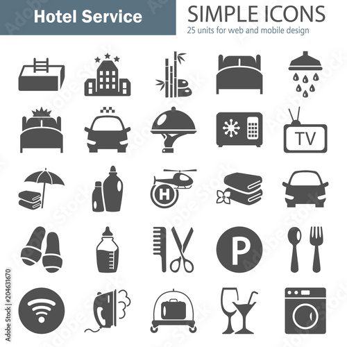 Hotel service simple icons set for web and mobile design