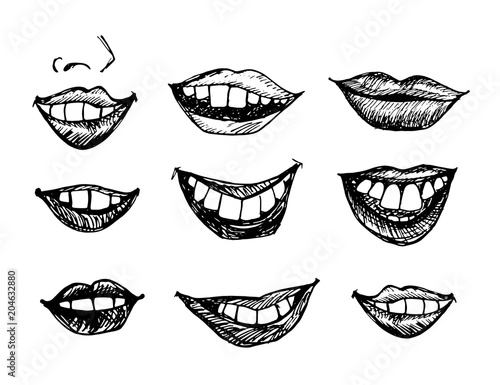 Hand drawn smiling lips
