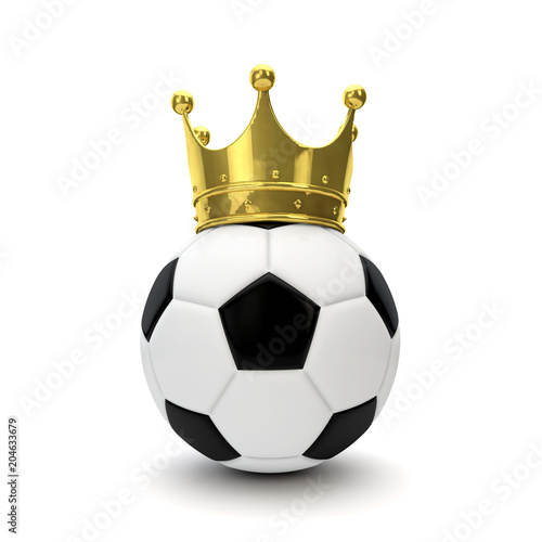 Soccer ball with gold crown. Winning sport concept. 3D Rendering